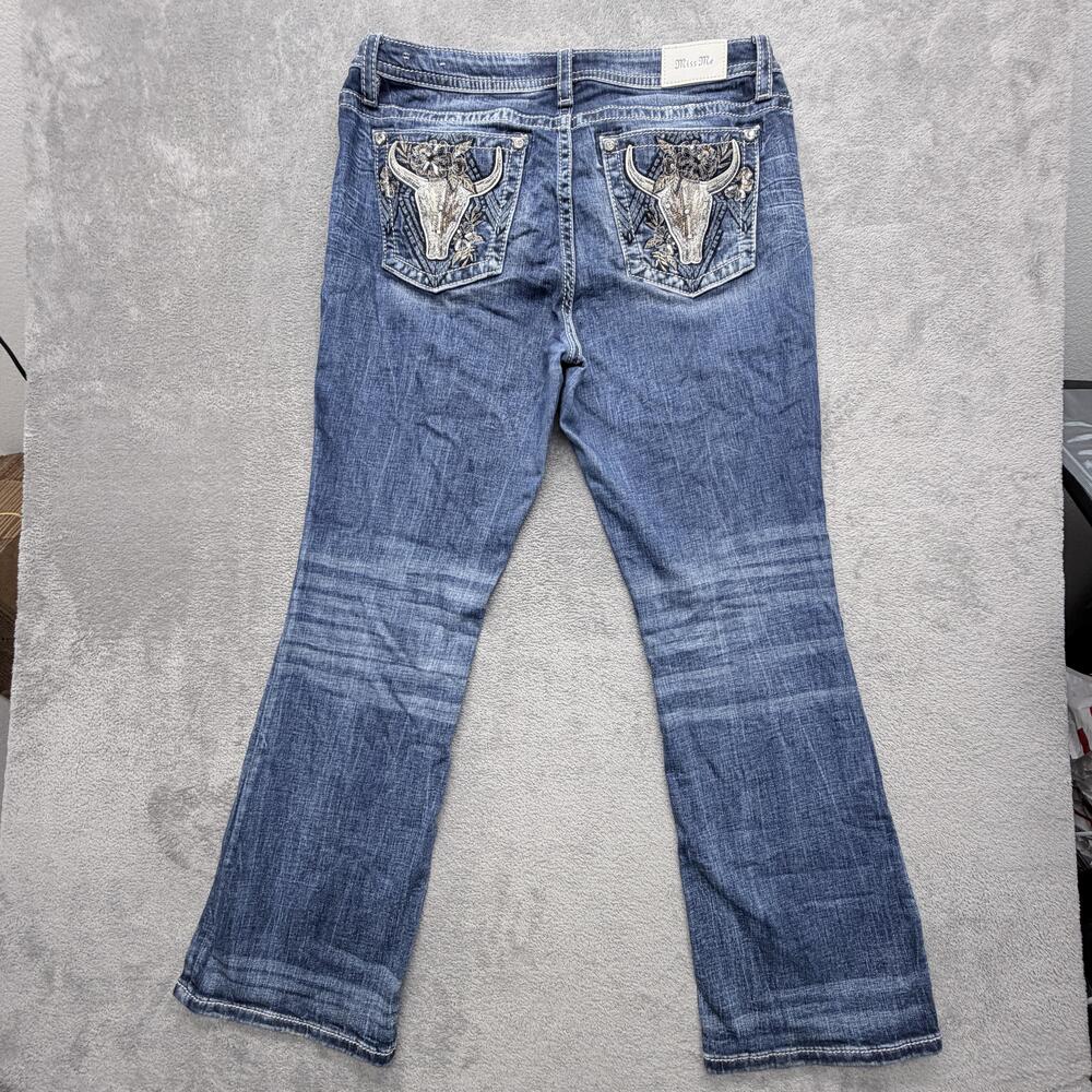 Miss Me Jeans Womens 34 Blue Medium Wash Curvy Boot Embroidered Rhinestone